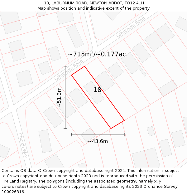 18, LABURNUM ROAD, NEWTON ABBOT, TQ12 4LH: Plot and title map
