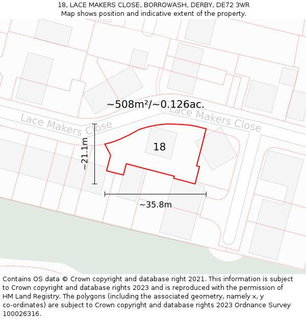 18, LACE MAKERS CLOSE, BORROWASH, DERBY, DE72 3WR: Plot and title map