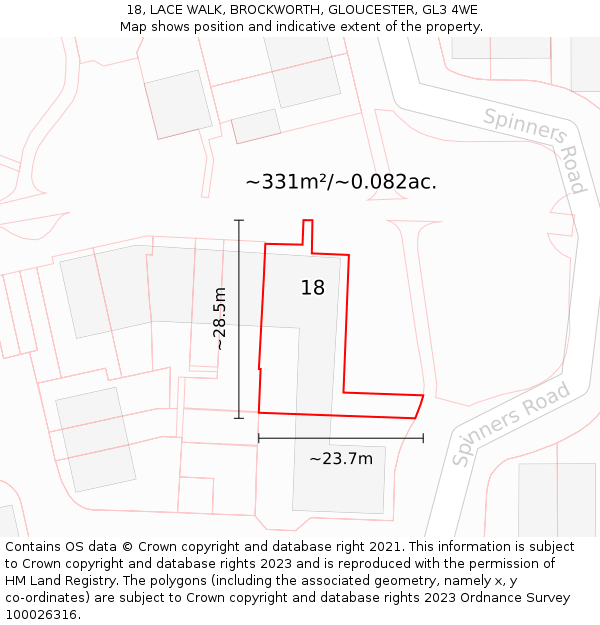 18, LACE WALK, BROCKWORTH, GLOUCESTER, GL3 4WE: Plot and title map