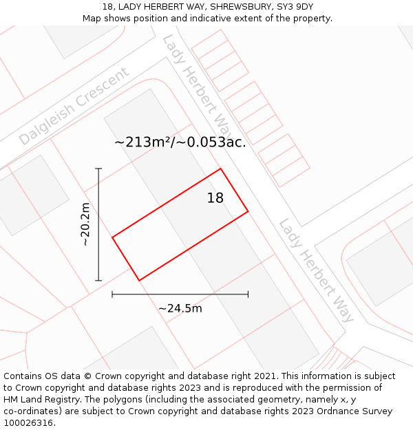 18, LADY HERBERT WAY, SHREWSBURY, SY3 9DY: Plot and title map