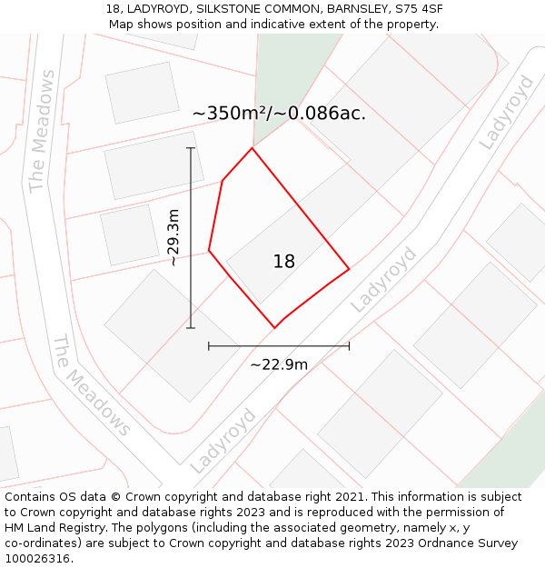 18, LADYROYD, SILKSTONE COMMON, BARNSLEY, S75 4SF: Plot and title map