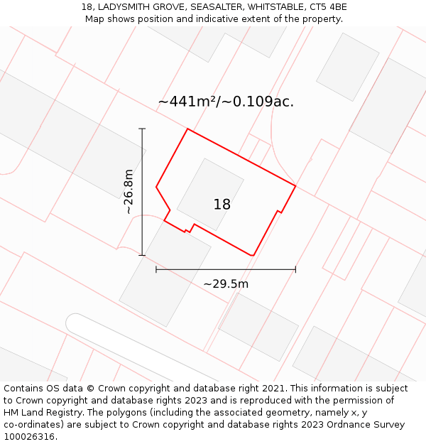 18, LADYSMITH GROVE, SEASALTER, WHITSTABLE, CT5 4BE: Plot and title map