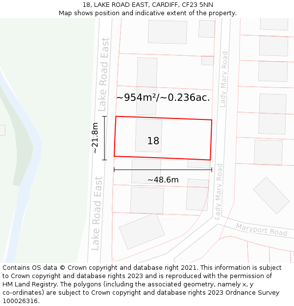 18, LAKE ROAD EAST, CARDIFF, CF23 5NN: Plot and title map
