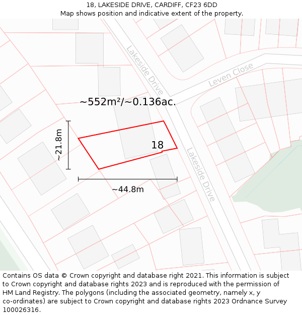 18, LAKESIDE DRIVE, CARDIFF, CF23 6DD: Plot and title map