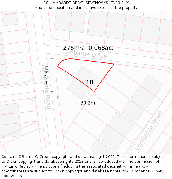 18, LAMBARDE DRIVE, SEVENOAKS, TN13 3HX: Plot and title map