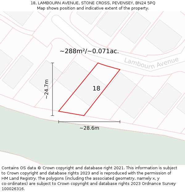 18, LAMBOURN AVENUE, STONE CROSS, PEVENSEY, BN24 5PQ: Plot and title map