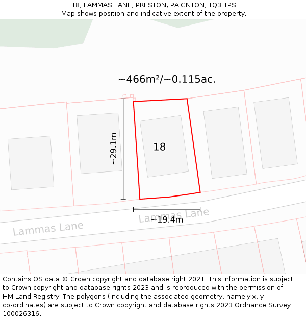 18, LAMMAS LANE, PRESTON, PAIGNTON, TQ3 1PS: Plot and title map