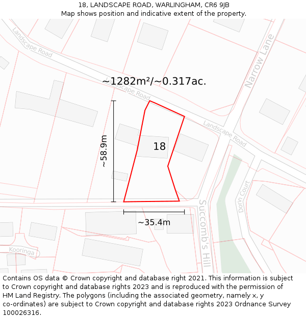 18, LANDSCAPE ROAD, WARLINGHAM, CR6 9JB: Plot and title map