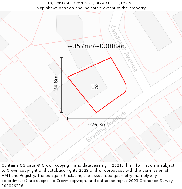18, LANDSEER AVENUE, BLACKPOOL, FY2 9EF: Plot and title map