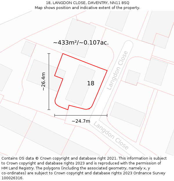18, LANGDON CLOSE, DAVENTRY, NN11 8SQ: Plot and title map