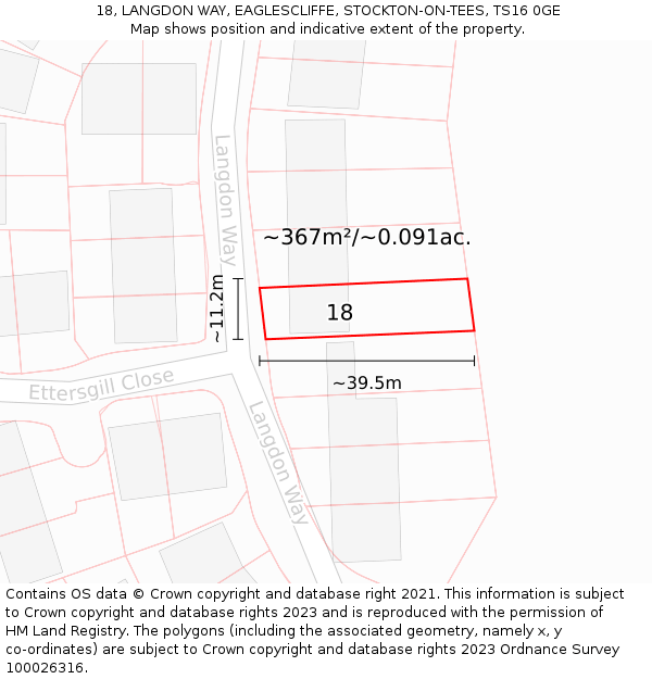18, LANGDON WAY, EAGLESCLIFFE, STOCKTON-ON-TEES, TS16 0GE: Plot and title map
