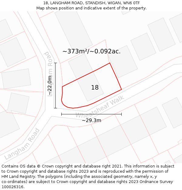 18, LANGHAM ROAD, STANDISH, WIGAN, WN6 0TF: Plot and title map