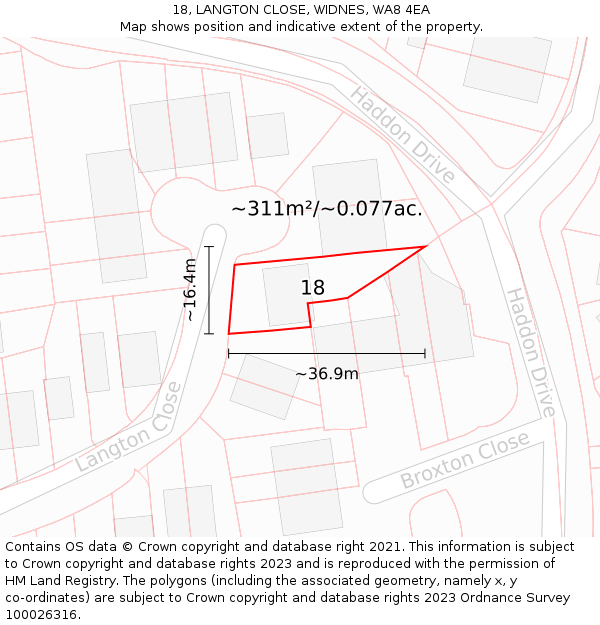 18, LANGTON CLOSE, WIDNES, WA8 4EA: Plot and title map