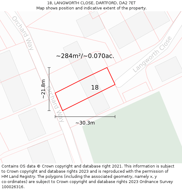 18, LANGWORTH CLOSE, DARTFORD, DA2 7ET: Plot and title map