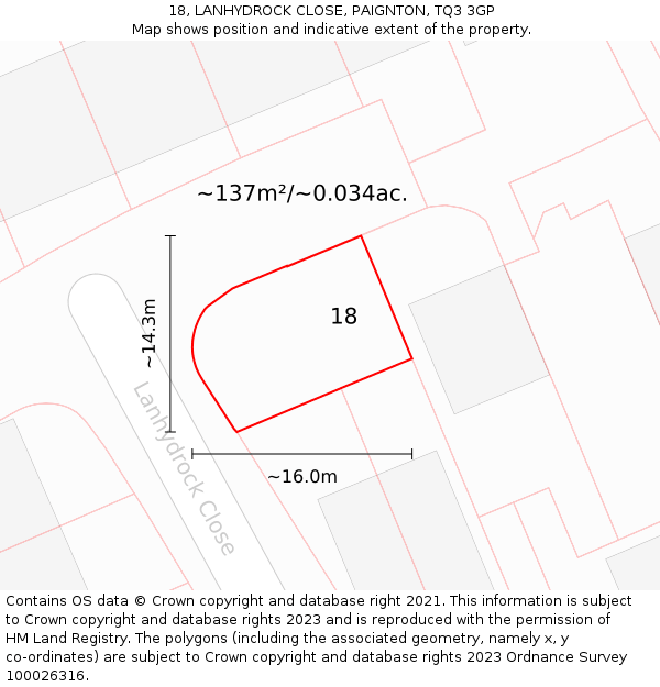 18, LANHYDROCK CLOSE, PAIGNTON, TQ3 3GP: Plot and title map