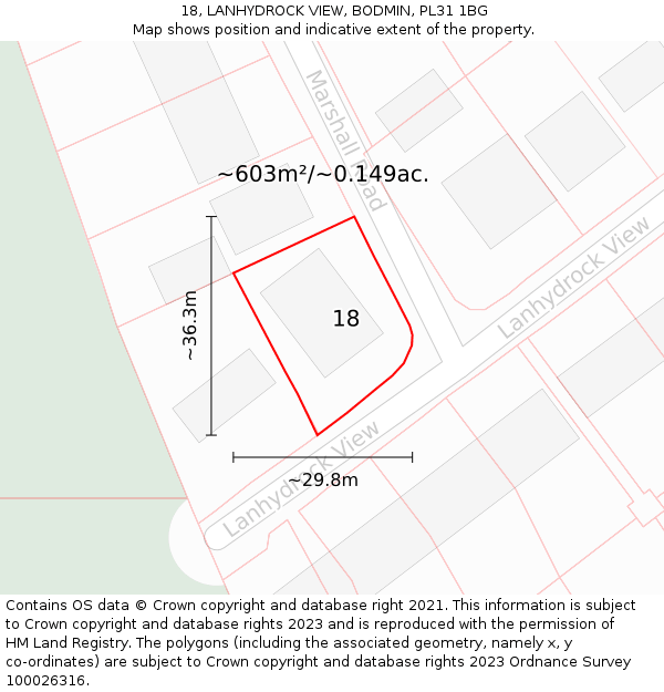 18, LANHYDROCK VIEW, BODMIN, PL31 1BG: Plot and title map