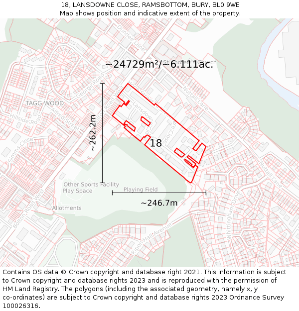 18, LANSDOWNE CLOSE, RAMSBOTTOM, BURY, BL0 9WE: Plot and title map