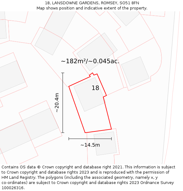 18, LANSDOWNE GARDENS, ROMSEY, SO51 8FN: Plot and title map