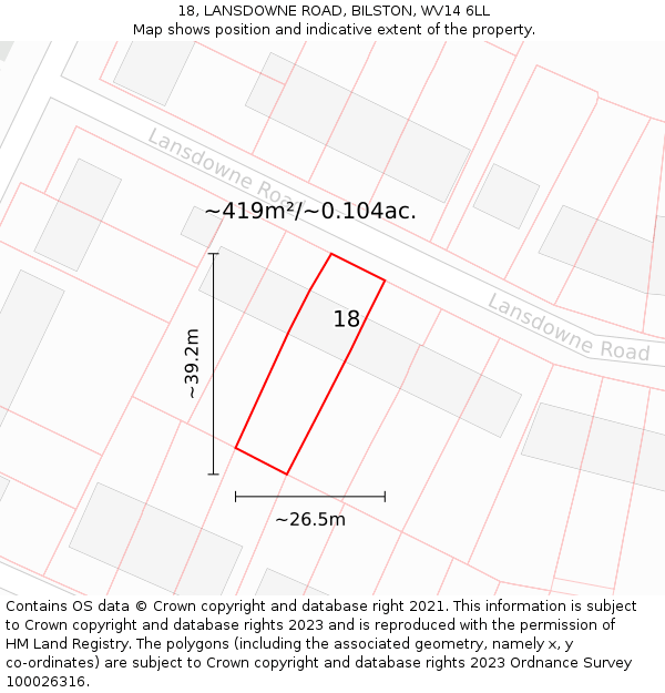 18, LANSDOWNE ROAD, BILSTON, WV14 6LL: Plot and title map