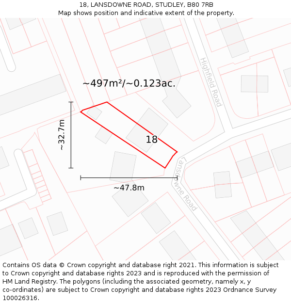 18, LANSDOWNE ROAD, STUDLEY, B80 7RB: Plot and title map
