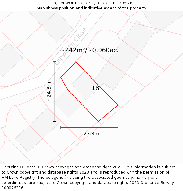 18, LAPWORTH CLOSE, REDDITCH, B98 7RJ: Plot and title map