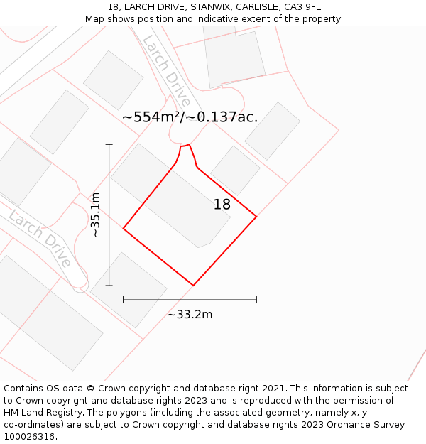 18, LARCH DRIVE, STANWIX, CARLISLE, CA3 9FL: Plot and title map