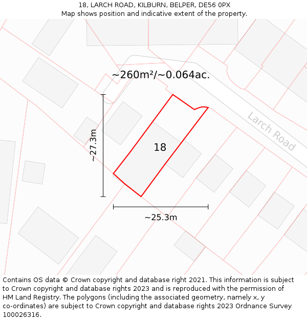 18, LARCH ROAD, KILBURN, BELPER, DE56 0PX: Plot and title map