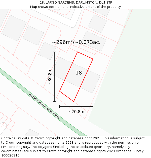 18, LARGO GARDENS, DARLINGTON, DL1 3TP: Plot and title map