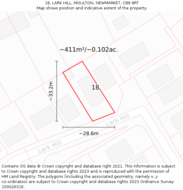 18, LARK HILL, MOULTON, NEWMARKET, CB8 8RT: Plot and title map