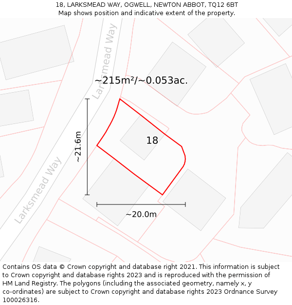 18, LARKSMEAD WAY, OGWELL, NEWTON ABBOT, TQ12 6BT: Plot and title map