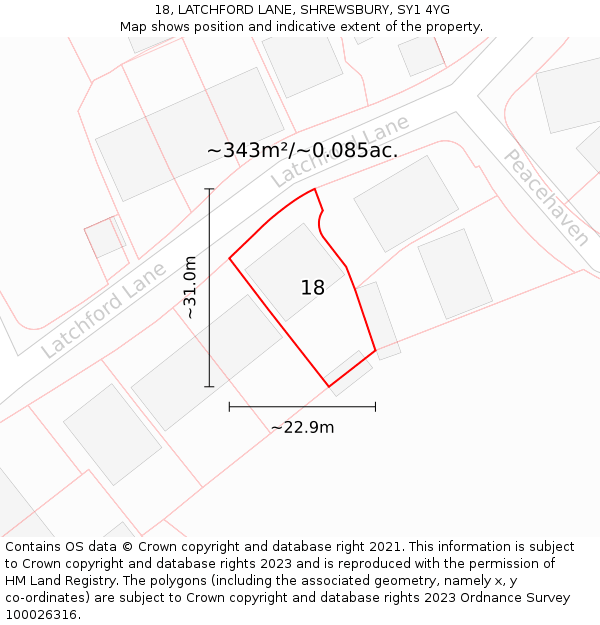 18, LATCHFORD LANE, SHREWSBURY, SY1 4YG: Plot and title map