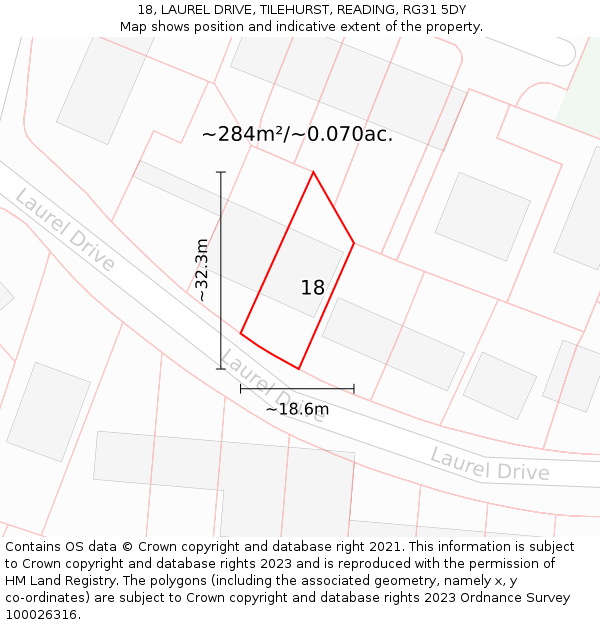 18, LAUREL DRIVE, TILEHURST, READING, RG31 5DY: Plot and title map