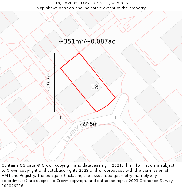 18, LAVERY CLOSE, OSSETT, WF5 8ES: Plot and title map