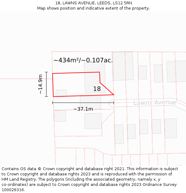18, LAWNS AVENUE, LEEDS, LS12 5RN: Plot and title map