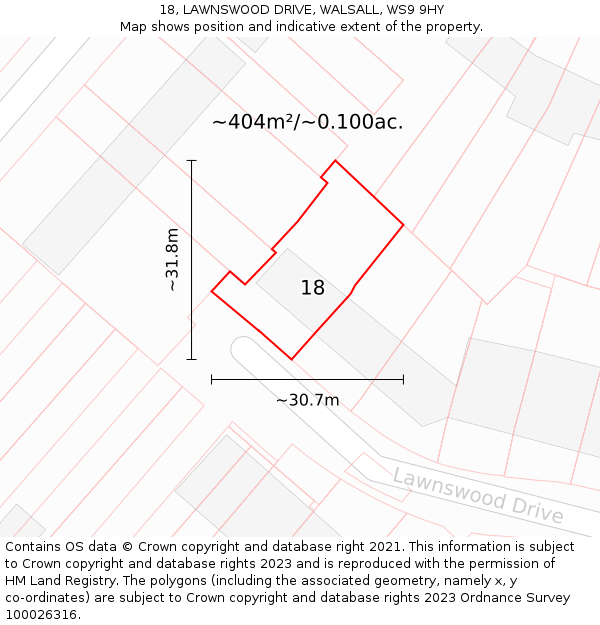 18, LAWNSWOOD DRIVE, WALSALL, WS9 9HY: Plot and title map