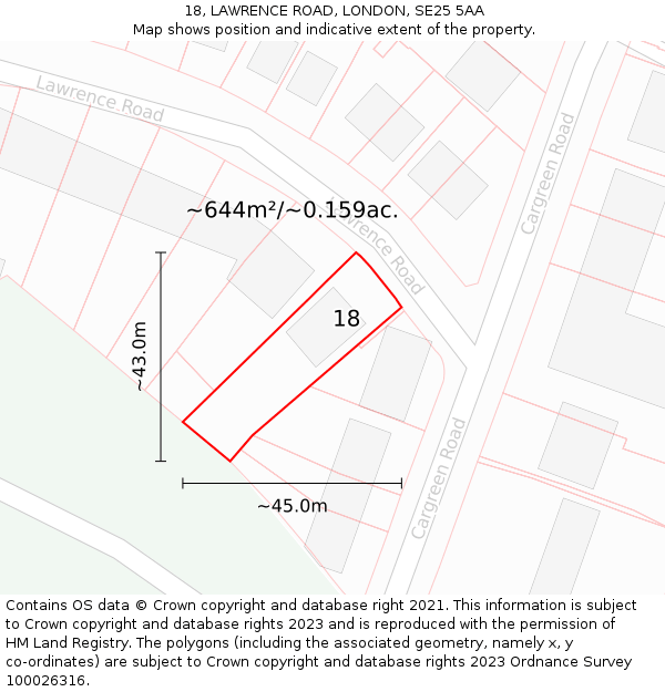 18, LAWRENCE ROAD, LONDON, SE25 5AA: Plot and title map