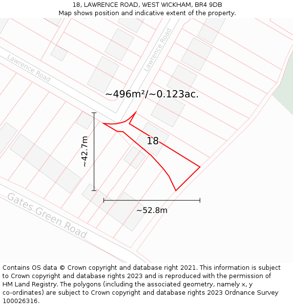 18, LAWRENCE ROAD, WEST WICKHAM, BR4 9DB: Plot and title map