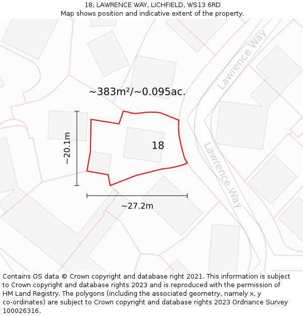 18, LAWRENCE WAY, LICHFIELD, WS13 6RD: Plot and title map