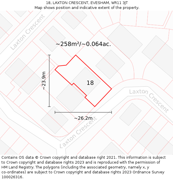 18, LAXTON CRESCENT, EVESHAM, WR11 3JT: Plot and title map