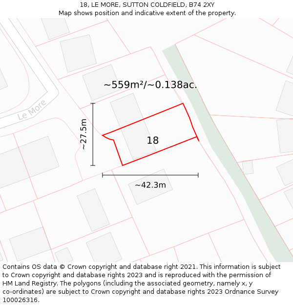 18, LE MORE, SUTTON COLDFIELD, B74 2XY: Plot and title map