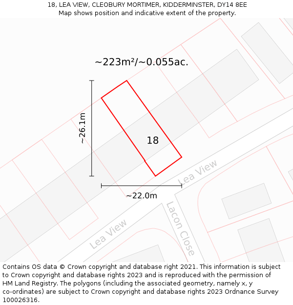 18, LEA VIEW, CLEOBURY MORTIMER, KIDDERMINSTER, DY14 8EE: Plot and title map