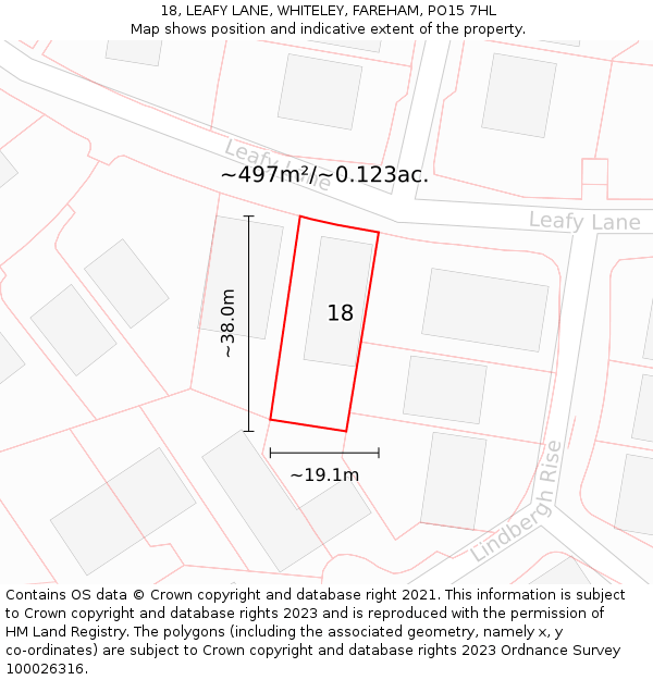18, LEAFY LANE, WHITELEY, FAREHAM, PO15 7HL: Plot and title map