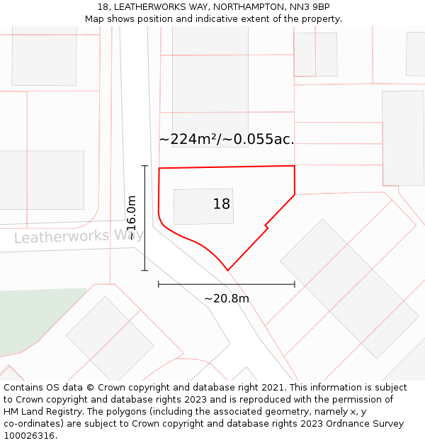 18, LEATHERWORKS WAY, NORTHAMPTON, NN3 9BP: Plot and title map