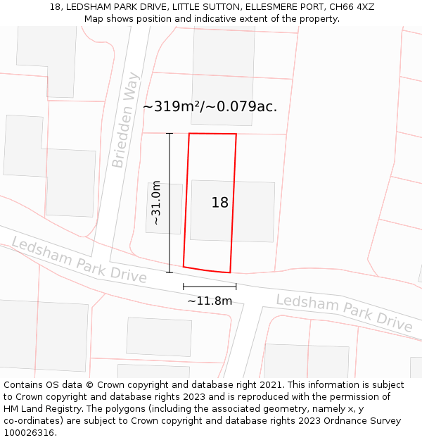 18, LEDSHAM PARK DRIVE, LITTLE SUTTON, ELLESMERE PORT, CH66 4XZ: Plot and title map