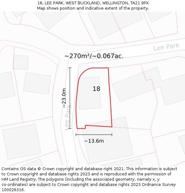 18, LEE PARK, WEST BUCKLAND, WELLINGTON, TA21 9PX: Plot and title map