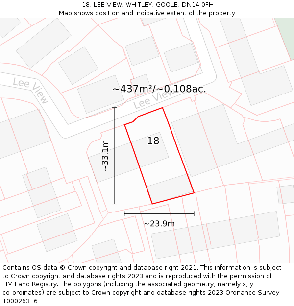 18, LEE VIEW, WHITLEY, GOOLE, DN14 0FH: Plot and title map