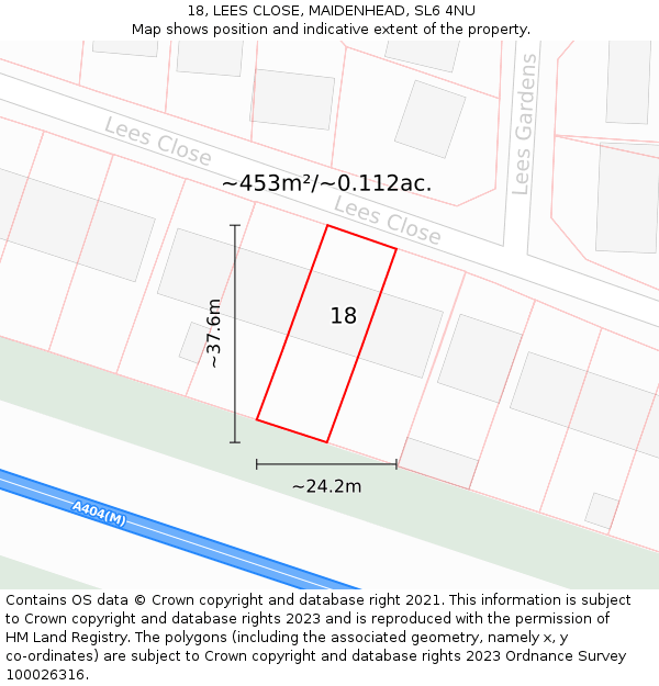 18, LEES CLOSE, MAIDENHEAD, SL6 4NU: Plot and title map