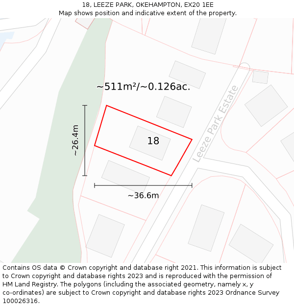 18, LEEZE PARK, OKEHAMPTON, EX20 1EE: Plot and title map