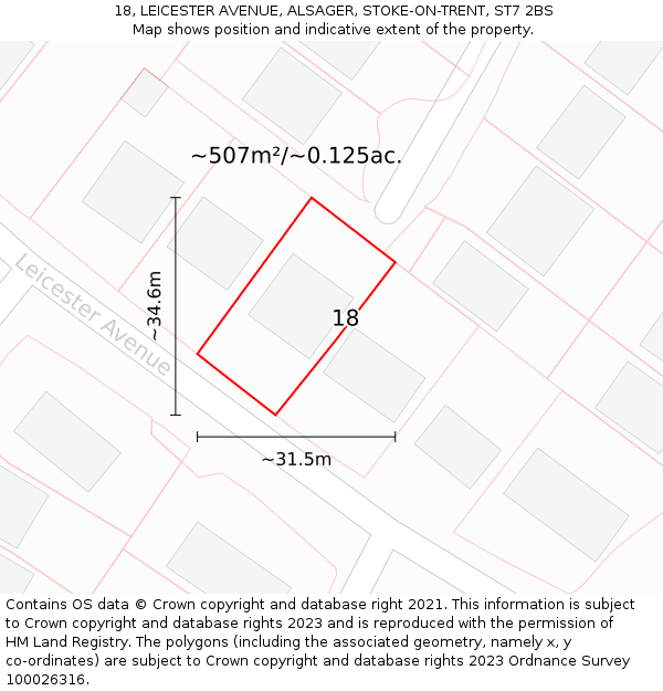 18, LEICESTER AVENUE, ALSAGER, STOKE-ON-TRENT, ST7 2BS: Plot and title map