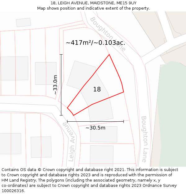 18, LEIGH AVENUE, MAIDSTONE, ME15 9UY: Plot and title map